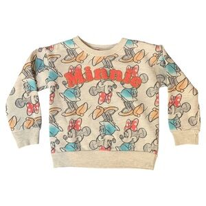 Disney Junior Minnie Sweatshirt Heather 3T All Over Minnie Sketch Crewneck